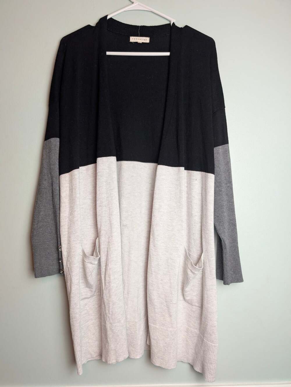 Retrology Colorblock Open Front Longline Cardigan Sweater 2X
